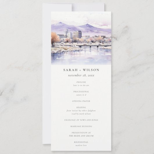 Programme de mariage à l'aquarelle du paysage de B (Devant)