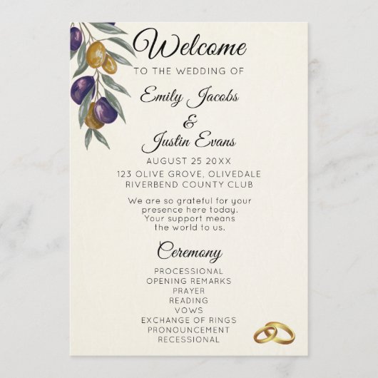 Programme de mariage à l'aquarelle élégante à l'ol (Devant)