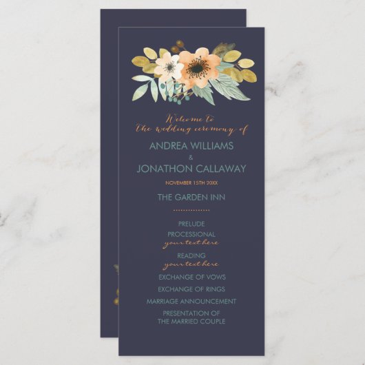 Programme de mariage à l'aquarelle en fleurs perso (Devant / Derrière)