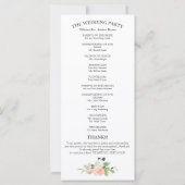 Programme de mariage à l'aquarelle florale de rose (Dos)