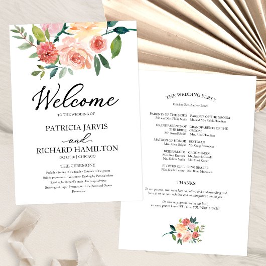 Programme de mariage à l'aquarelle florale élégant