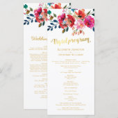Programme de mariage à l'aquarelle florale or blan (Devant / Derrière)