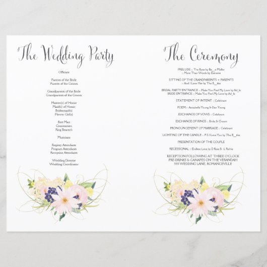 Programme de mariage à l'aquarelle printanière (Dos)