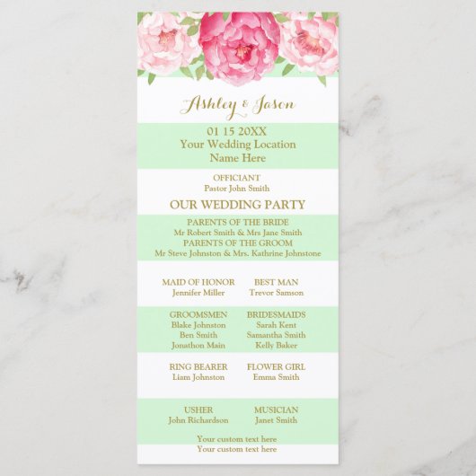 Programme de mariage à l'aquarelle rose (Dos)