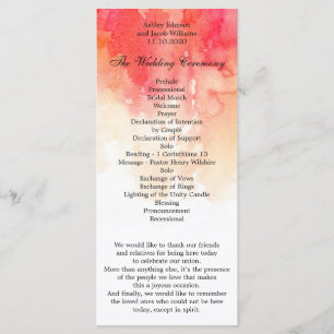 Programme de mariage à l'aquarelle rouge. Cérémoni