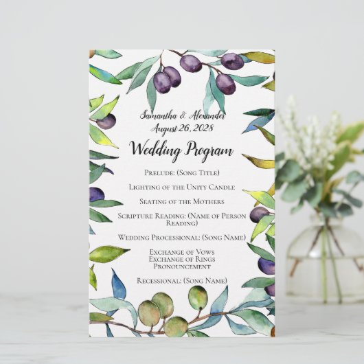 Programme de mariage à l'aquarelle toscane aux oli (Debout devant)