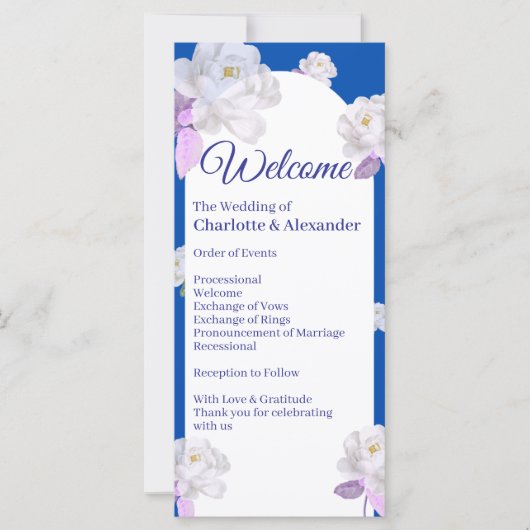 Programme de mariage à l'arche florale bleue (Devant)