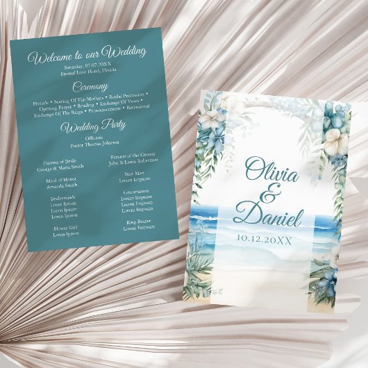 Programme de mariage à l'arche florale bleue de Bo