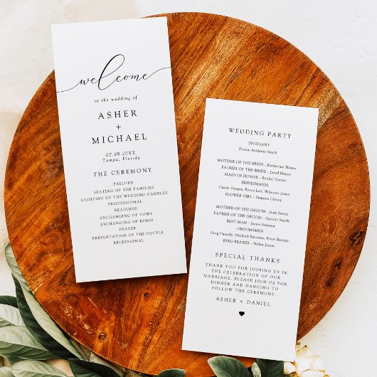 Programme de mariage à l'écriture calligraphique é