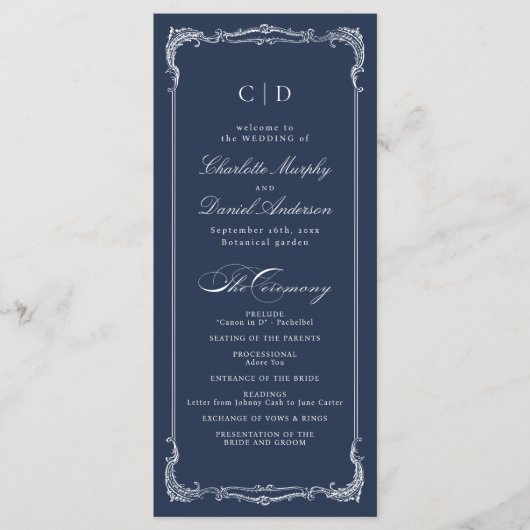 Programme de mariage à l'écriture classique avec c (Devant)