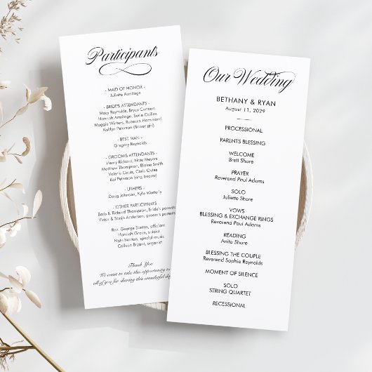 Programme de mariage à l'écriture élégante