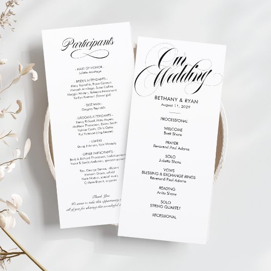 Programme de mariage à l'écriture élégante