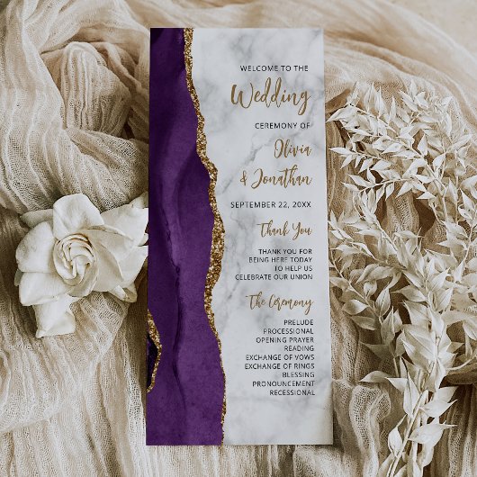Programme de mariage à l'écriture Marbre Agate Or