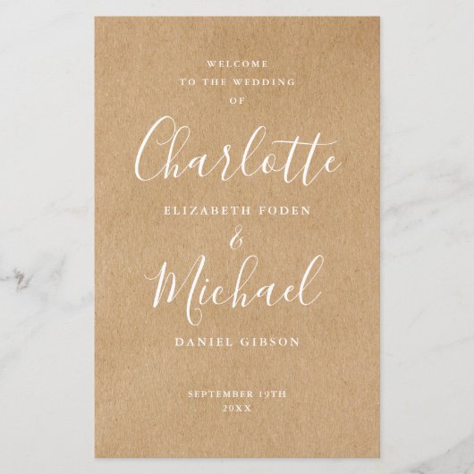 Programme de mariage à l'écriture signature Rustic (Devant)