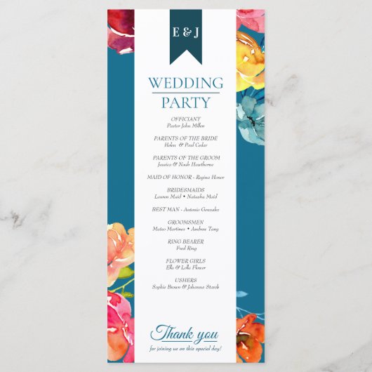 Programme de mariage à l'essence coloré en été (Dos)