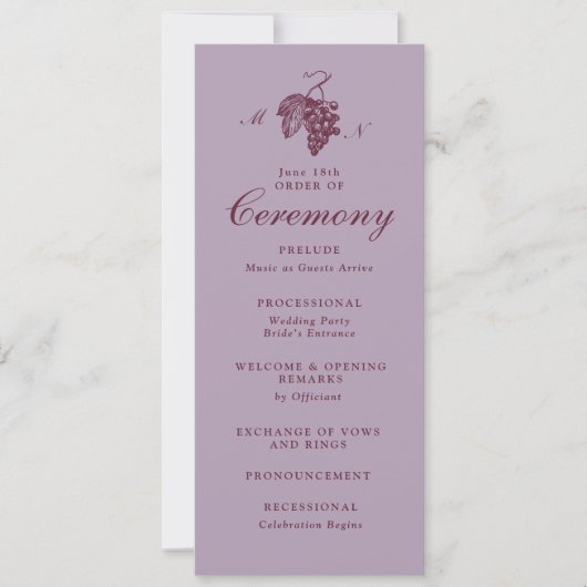 Programme de mariage à monogramme de raisin de lil (Devant)