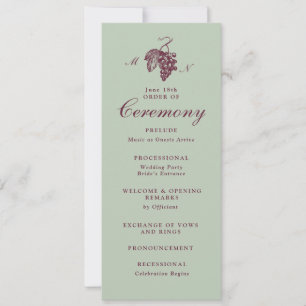 Programme de mariage à monogramme de raisin vert j