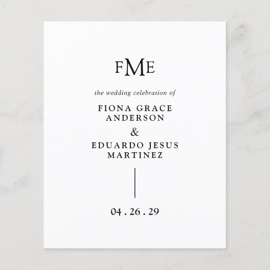 Programme de mariage à monogramme gras Fiona (Devant)
