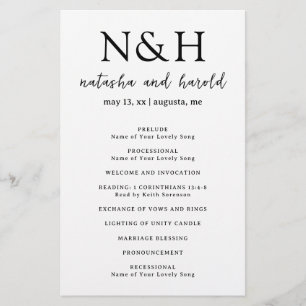 Programme de mariage à monogramme gras noir et bla