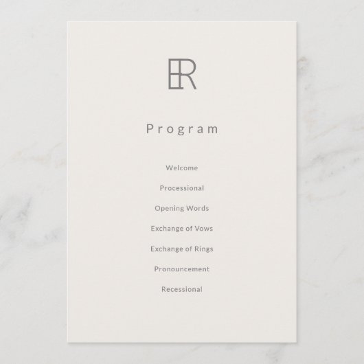 Programme de mariage à monogramme minimal moderne (Devant)
