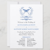 Programme de mariage à monogramme papillon bleu (Devant)