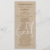 Programme de mariage à monogramme sur toile de lin (Devant)