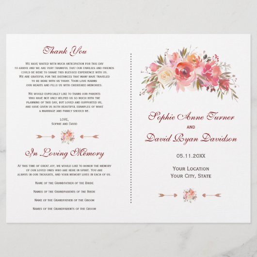 Programme de mariage à motif de bois de cerf flora (Devant)