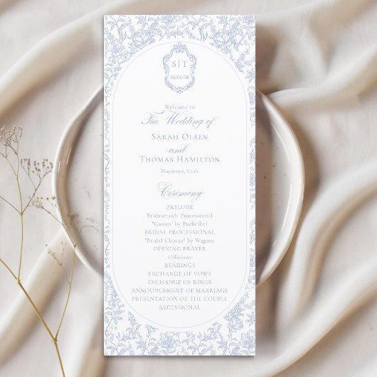 Programme de mariage à motifs floraux bleus et bla