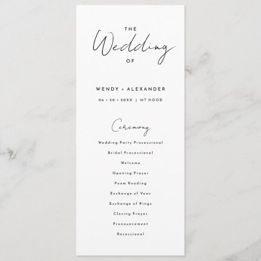 Programme de Mariage à plat de script moderne blan (Devant)