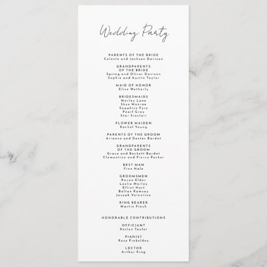 Programme de Mariage à plat de script moderne blan (Dos)
