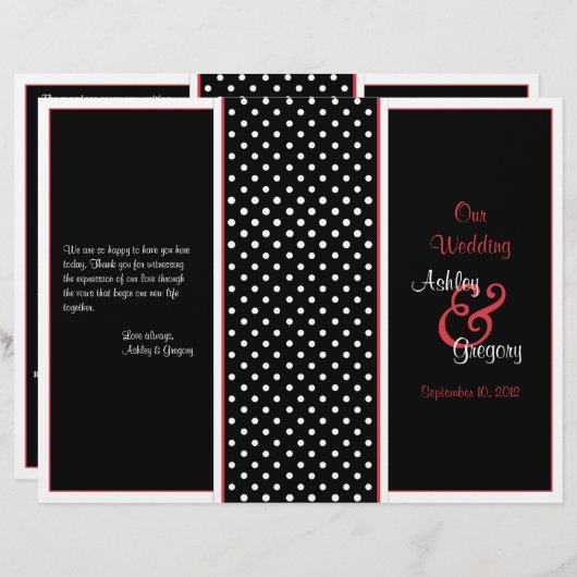 Programme de mariage à points Polka rouge, noir et (Devant / Derrière)