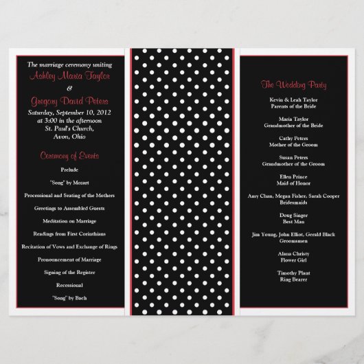 Programme de mariage à points Polka rouge, noir et (Dos)
