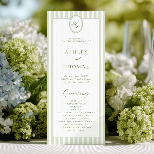 Programme de mariage à rayures vert sauge
