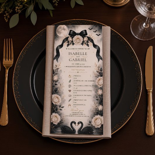 Programme de mariage à ruban noir gothique de luxe