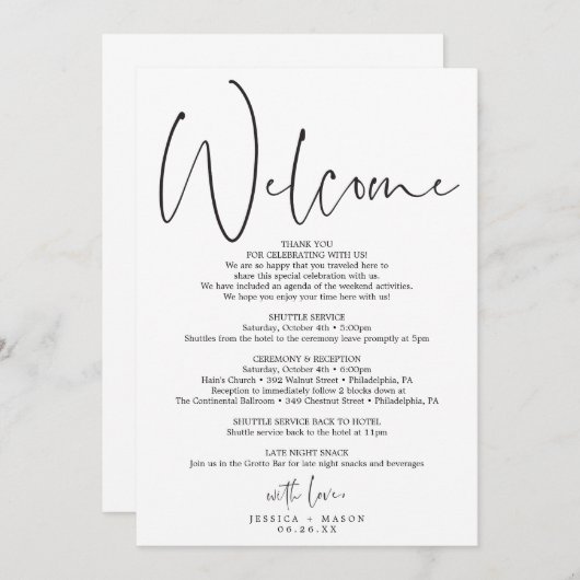 Programme de mariage à script minimal - Bienvenue (Devant / Derrière)