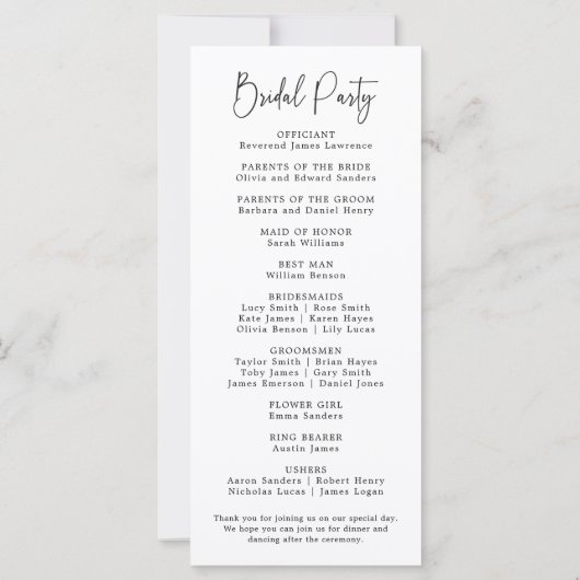 Programme de mariage à script simple (Dos)