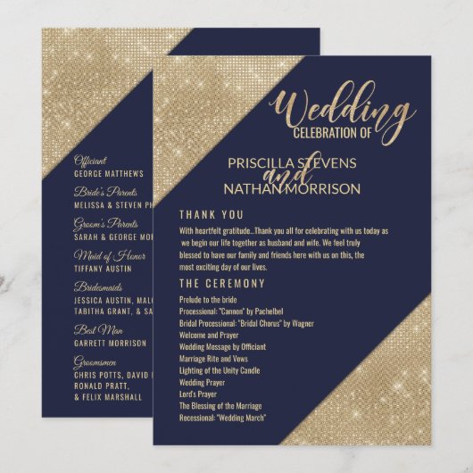 Programme de mariage à sequins de glitter factice  (Devant / Derrière)