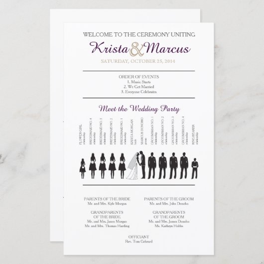 Programme de mariage à silhouettes simples (Devant / Derrière)