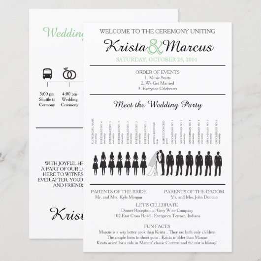 Programme de mariage à silhouettes simples avec ch (Devant / Derrière)