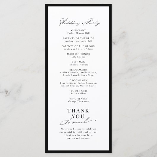 Programme de mariage à typographie de script graci (Dos)