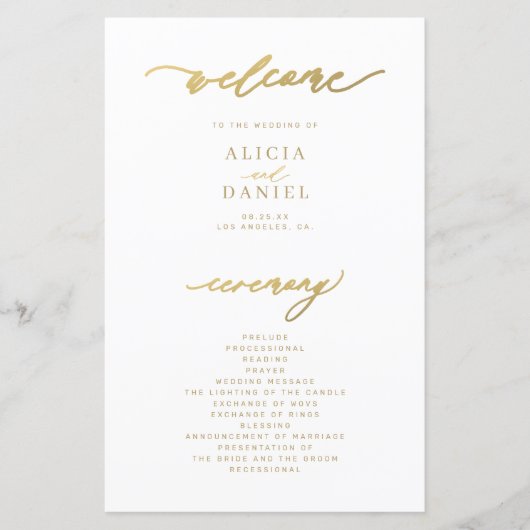 Programme de mariage à typographie dorée élégante (Devant)