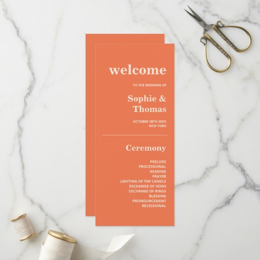 Programme de mariage à typographie moderne et auda (Devant/Arrière en situation)