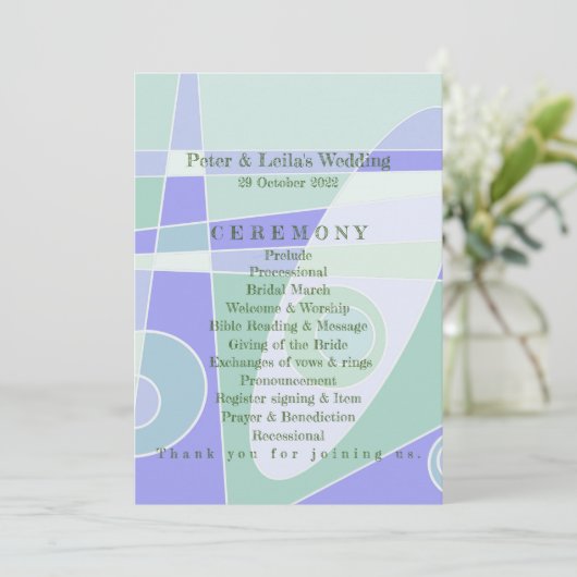 Programme de mariage Abstrait Pastel Purple Green (Debout devant)
