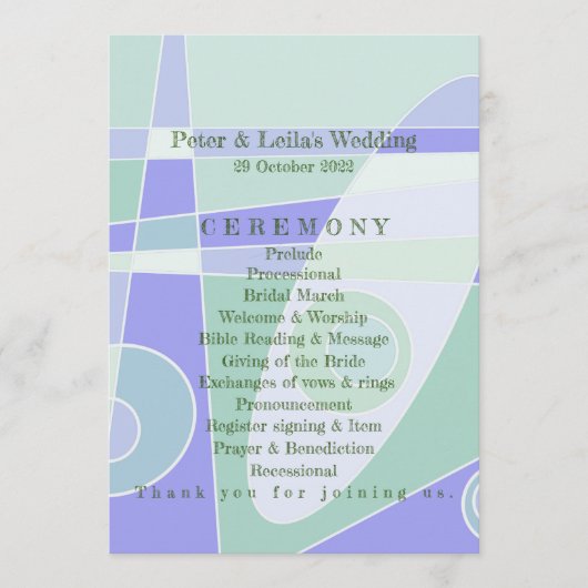 Programme de mariage Abstrait Pastel Purple Green (Devant)