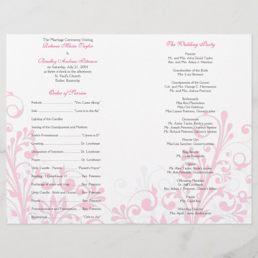 Programme de mariage Abstrait rose et blanc chaud (Dos)