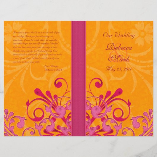 Programme de mariage Abstrait rose et orange (Devant)