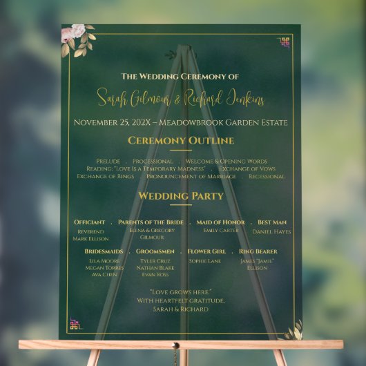 Programme de mariage acrylique Emeraude - Luxe min (Neutre)
