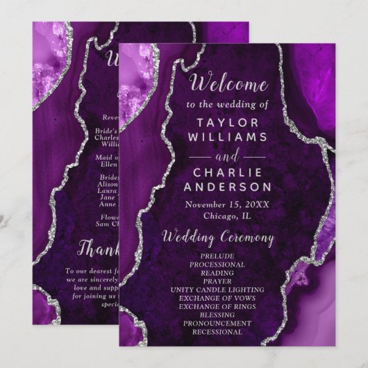 Programme de mariage Agate Violet et Argent (Devant / Derrière)