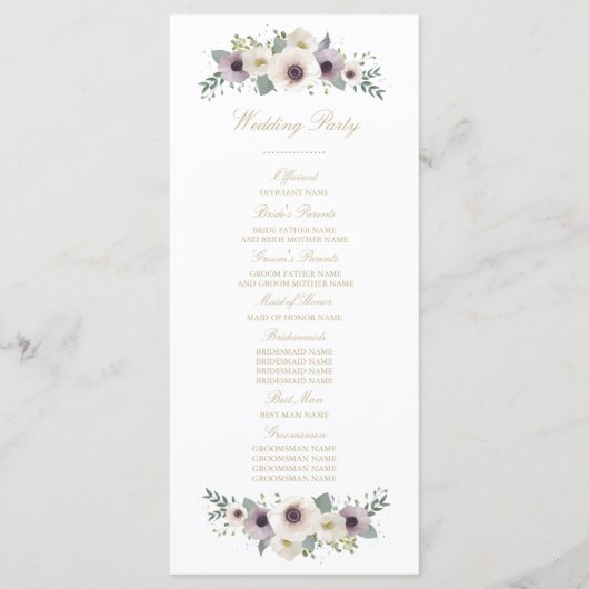 Programme de mariage Anemone Bouquet (Dos)