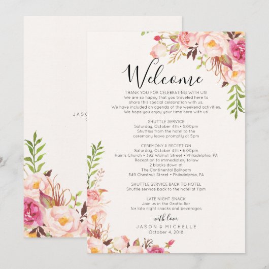 Programme de mariage Antique Rose - Agenda des inv (Devant / Derrière)